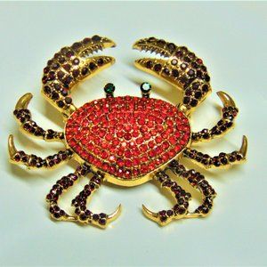 Heidi Daus Red Crystal Crab Pin